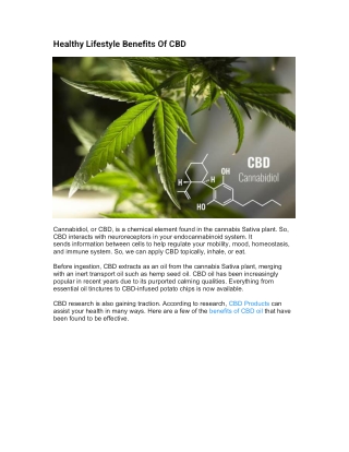 Healthy Lifestyle Benefits Of CBD