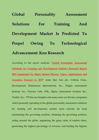 Global Personality Assessment Solutions Market Research report : Ken Research