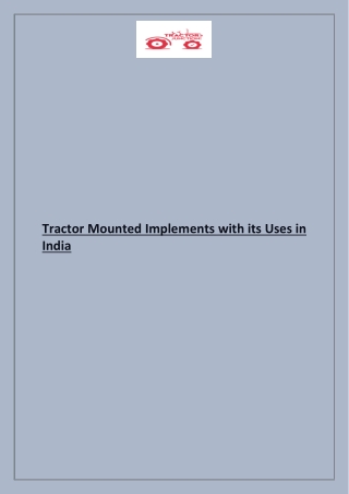 Tractor Mounted Implements with its Uses in India