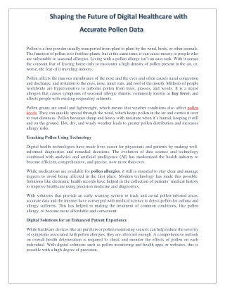 Shaping the Future of Digital Healthcare with Accurate Pollen Data