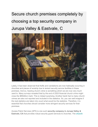 Secure church premises completely by choosing a top security company in Jurupa Valley & Eastvale, C