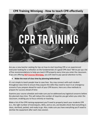 CPR Training Winnipeg - How to teach CPR effectively