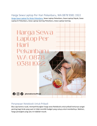 Harga Sewa Laptop Per Hari Pekanbaru, WA 0878 9381 1922