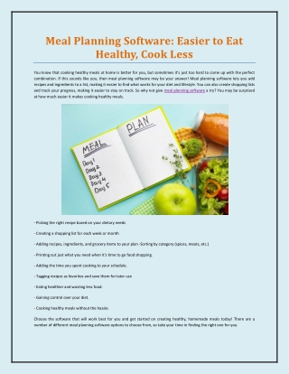 Meal Planning Software: Easier to Eat Healthy, Cook Less