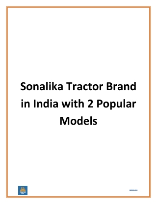 Sonalika Tractor Brand in India with 2 Popular Models