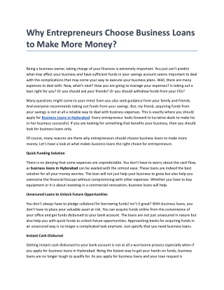 Why Entrepreneurs Choose Business Loans to Make More Money
