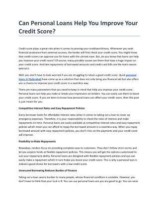 Can Personal Loans Help You Improve Your Credit Score