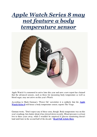 Apple Watch Series 8 may not feature a body temperature sensor