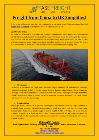 Freight from China to UK Simplified