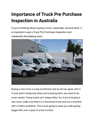 Importance of Truck Pre Purchase Inspection in Australia
