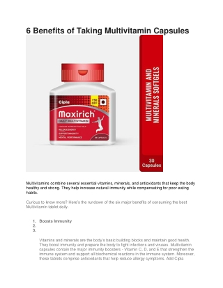 6 Benefits of Taking Multivitamin Capsules