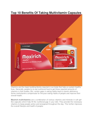 Top 10 Benefits Of Taking Multivitamin Capsules