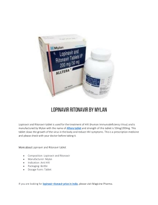 lopinavir ritonavir price in India