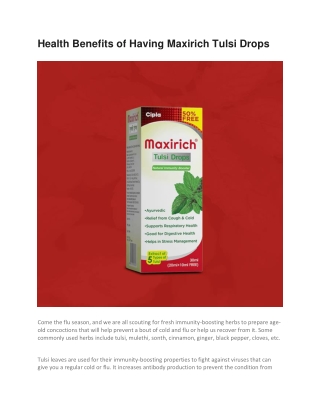 Health Benefits of Having Maxirich Tulsi Drops