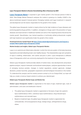 Lupus Therapeutic Market to Receive Overwhelming Hike in Revenues by 2029