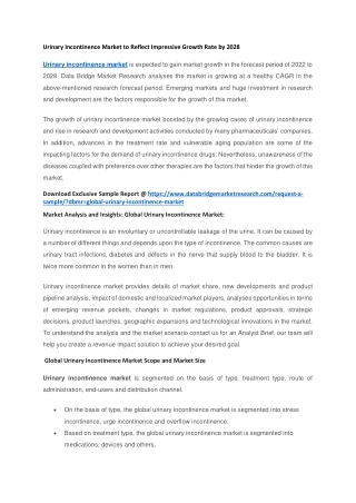 Urinary Incontinence Market to Reflect Impressive Growth Rate by 2028