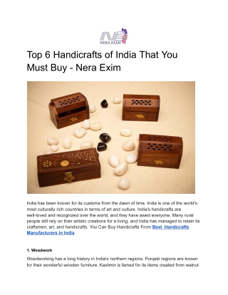 Top 6 Handicrafts of India That You Must Buy - Nera Exim