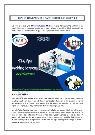 HDPE WELDING MACHINE MANUFACTURER AND SUPPLIER