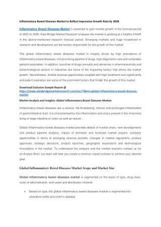 Inflammatory Bowel Diseases Market to Reflect Impressive Growth Rate by 2028