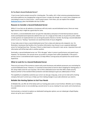 Do You Need a Second Dedicated Server
