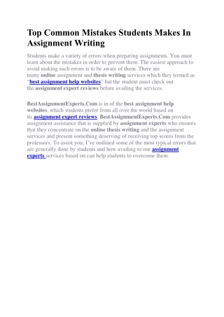 Top Common Mistakes Students Makes In Assignment Writing