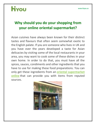 Why should you do your shopping from your online oriental supermarket?