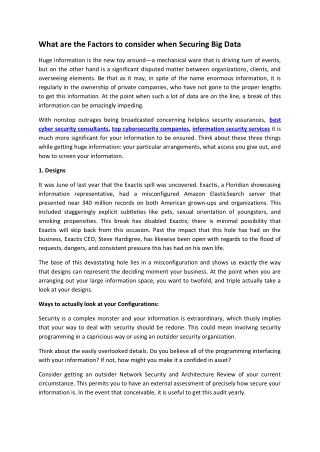 What are the Factors to consider when Securing Big Data