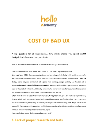 COST OF BAD UX - Alchemy Interactive