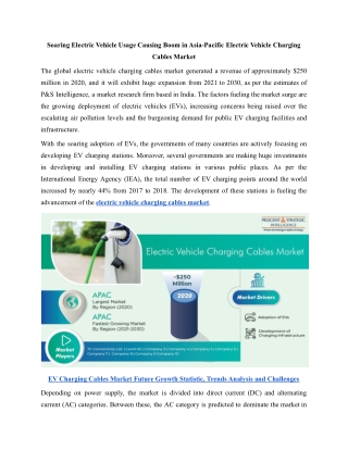 EV Charging Cables Market Drivers and Growth Rate, Forecast by 2030