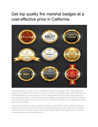 Get top quality fire marshal badges at a cost-effective price in California