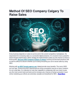 Method Of SEO Company Calgary To Raise Sales