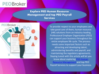 Explore PEO Human Resource Management and top PEO Payroll Services