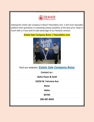 Estate Sale Company Boise | Pawnidaho.com