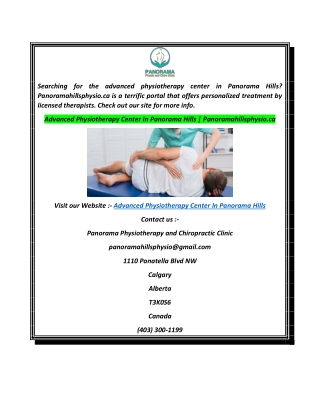 Advanced Physiotherapy Center In Panorama Hills  Panoramahillsphysio.ca