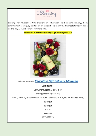 Chocolate Gift Delivery Malaysia | Blooming.com.my