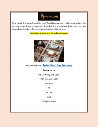 Rolex Watches San Jose | Randjjewelry.com