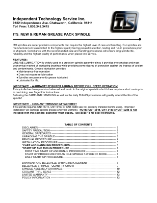 Fadal Spindle Instructions Manual