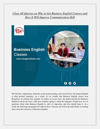 Clear All Queries on Why to Get Business English Courses and How It Will Improve Communication Skill