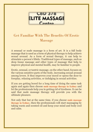 Get Familiar With The Benefits Of Erotic Massage