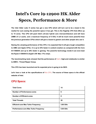 Intel’s Core i9-12900 HK Alder Specs, Performance & More