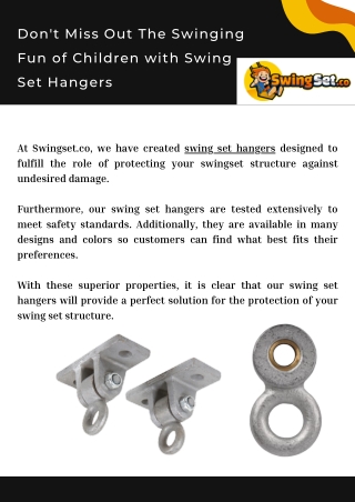 Don't Miss Out The Swinging Fun of Children with Swing Set Hangers