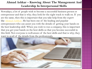 Ahmad Ashkar – Knowing About The Management And Leadership In Interpersonal Skil