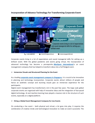 Incorporation of Advance Technology For Transforming Corporate Event