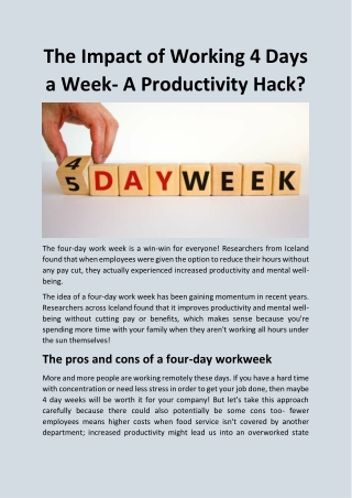 The Impact of working 4 days a week- A Productivity Hack