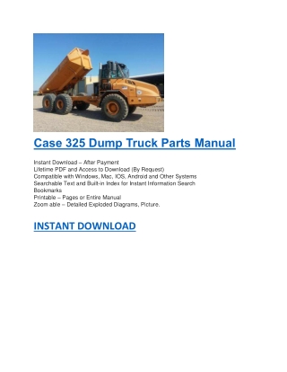 Case 325 Dump Truck Parts Manual