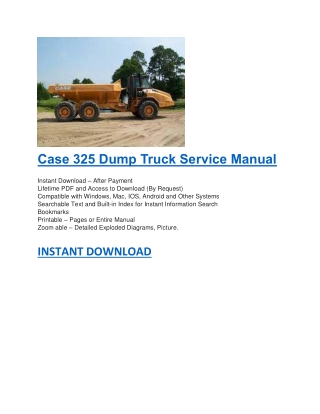 Case 325 Dump Truck Service Manual