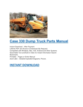Case 330 Dump Truck Parts Manual