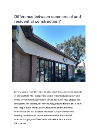 Difference between commercial and residential construction