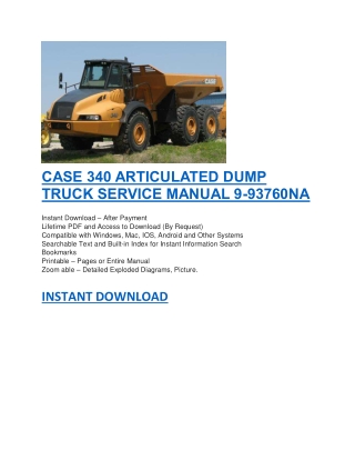 CASE 340 ARTICULATED DUMP TRUCK SERVICE MANUAL 9-93760NA