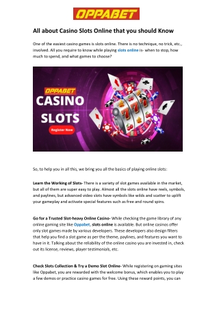 All about Casino Slots Online that you should Know